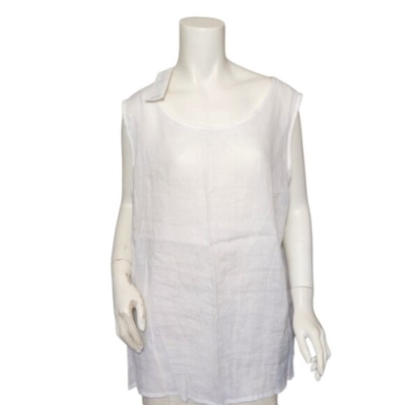 Eileen Fisher Irish Handkerchief Linen Sleeveless White Tank Top - Picture 5 of 16